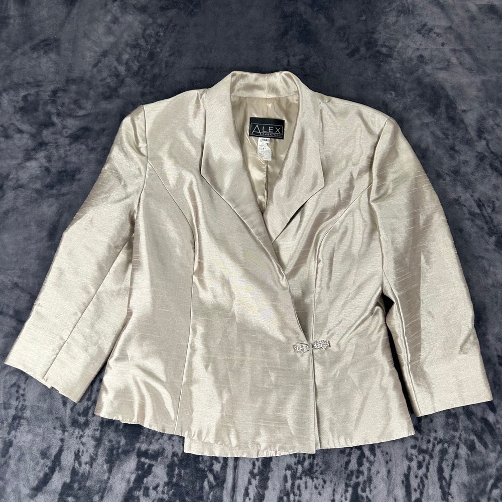 Alex Evenings Blazer Women 14 Champagne Gold Metallic Rhinestone Formal Jacket